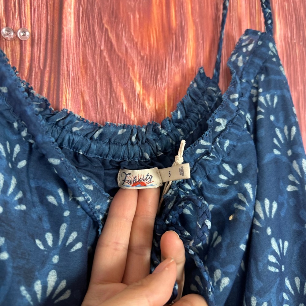 FAHERTY Sun Chaser Organic Cotton Silk Sunburst Tassel Boho Tiered Maxi Dress - Picture 7 of 9